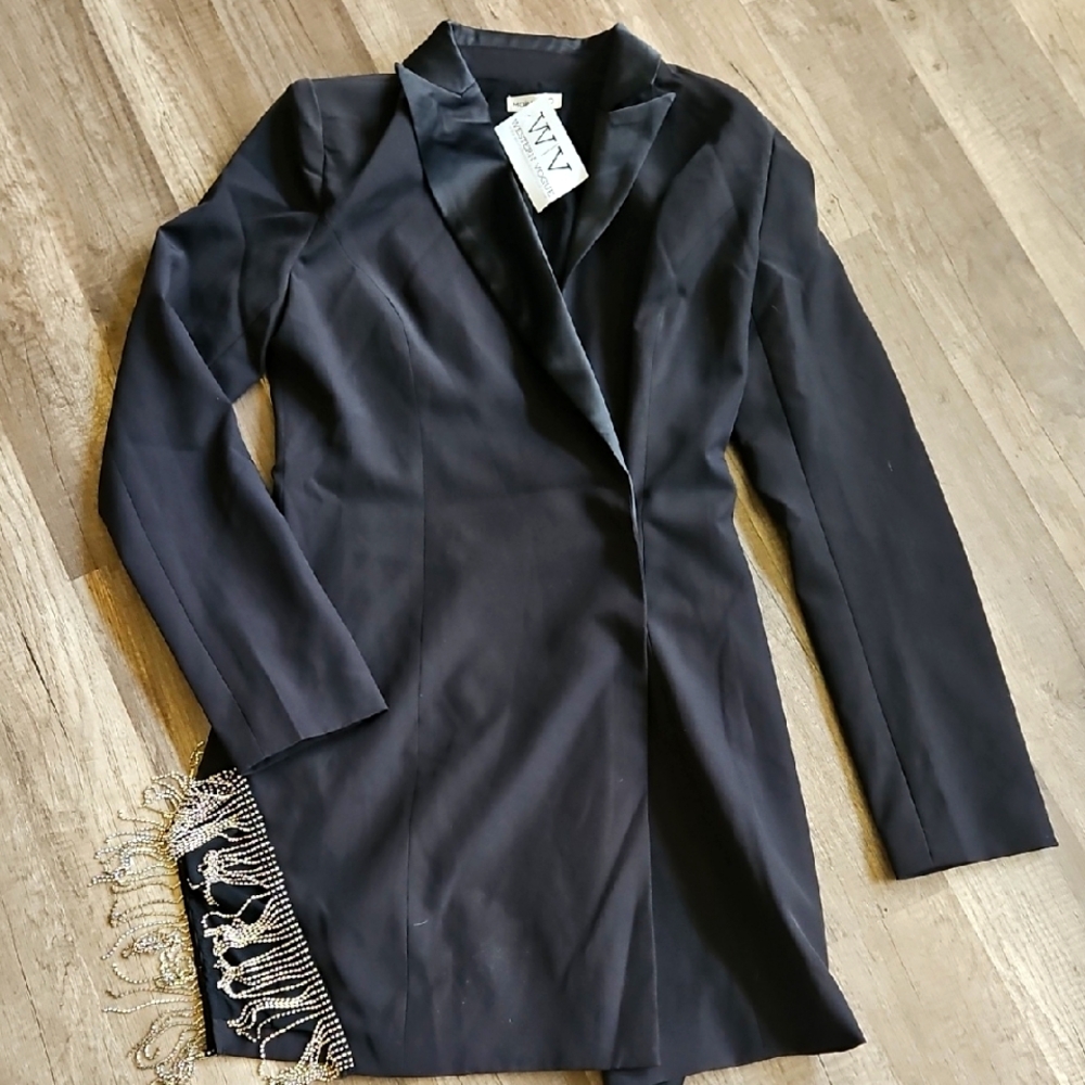 NWT Blazer Dress With Rhinestone Fringe Small